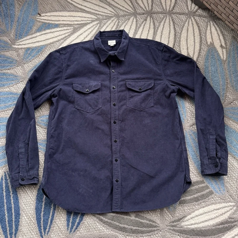 J. Crew Re-Imagined Men’s Corduroy‎ Long Sleeve Button Down Navy Blue Size XXLT